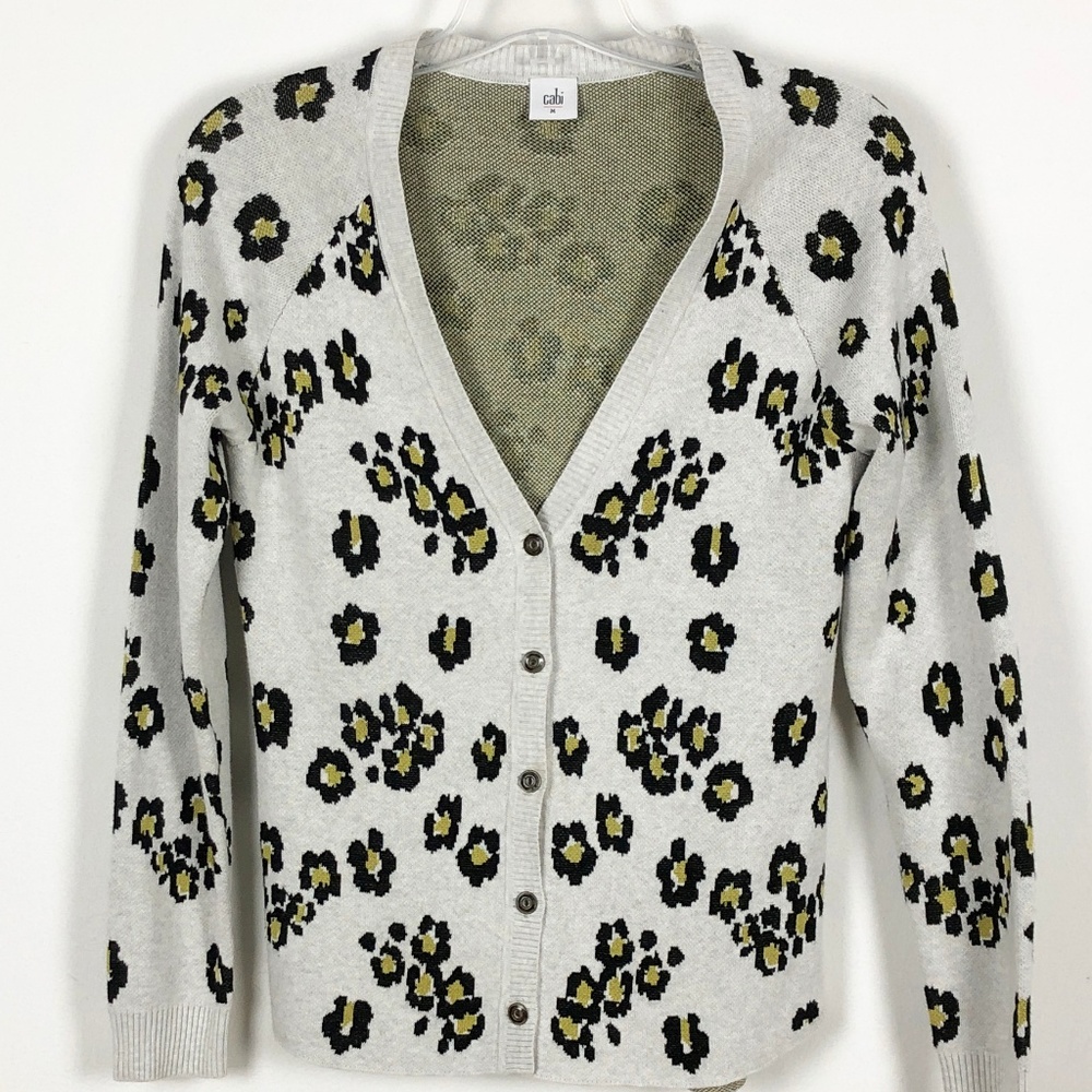 CABI #5277 M Kiki Cardigan Leopard Print Sweater